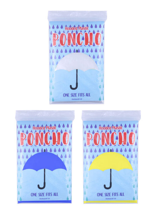 Assorted Colour Hooded Plastic Poncho One Size