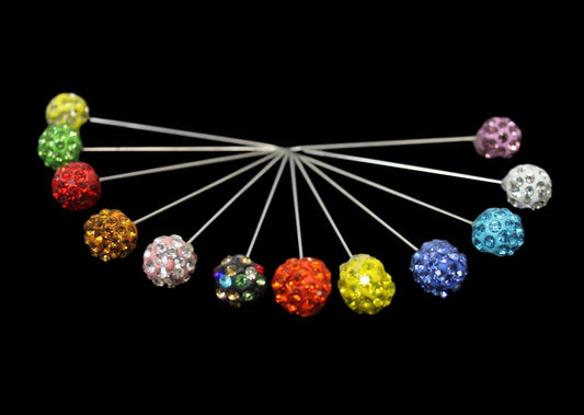 Assorted Colourful Head Scarf Needle Ball Pins Pack of 12 5 cm