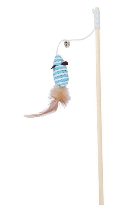 Durable Interactive Cat Teaser Toy with Wooden Stick and Mouse 40 cm