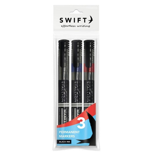 Assorted Colours Permanent Markers Pack of 3 Fine Tip Pens Set