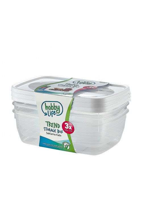 Hobby Trend 2 Litre Rectangular Plastic Food Storage Containers Pack of 3