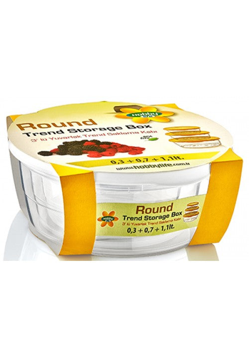 Hobby Trend Round Plastic Food Storage Containers Set of 3 Assorted Sizes and Colors