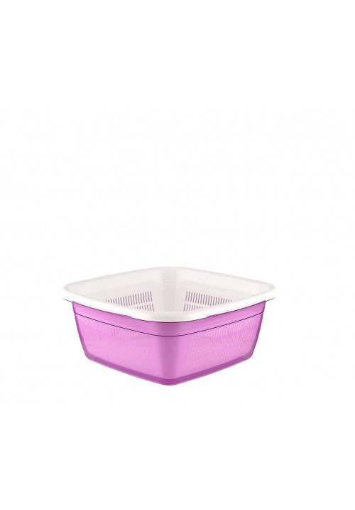 Hobby Emerald Square Basin Bowl with Strainer Assorted Colors 13LT