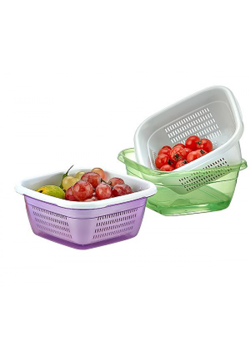 Hobby Emerald Square Basin Bowl with Strainer Assorted Colors 13LT