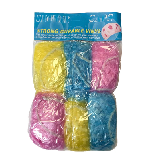 6Pack Disposable Plastic Shower Caps in Assorted Colors