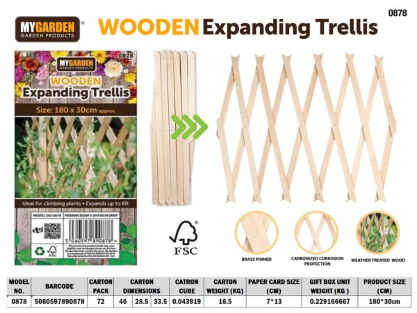 Premium Garden Expanding Wooden Trellis Natural 180 x 30 cm
