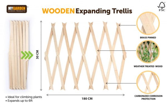Premium Garden Expanding Wooden Trellis Natural 180 x 30 cm