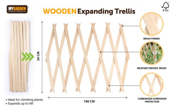 Premium Garden Expanding Wooden Trellis Natural 180 x 30 cm