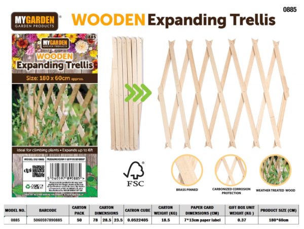 Premium Natural Wooden Trellis for Garden 180 x 60 cm