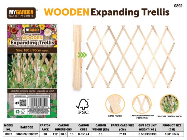 Premium Garden Expanding Wooden Trellis Natural 180 x 90 cm