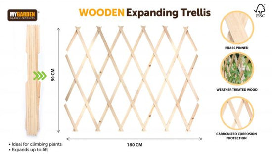 Premium Garden Expanding Wooden Trellis Natural 180 x 90 cm