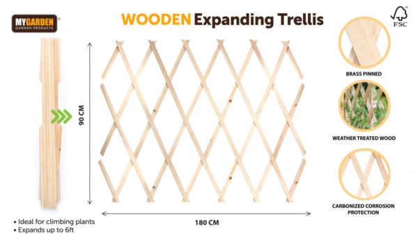 Premium Garden Expanding Wooden Trellis Natural 180 x 90 cm