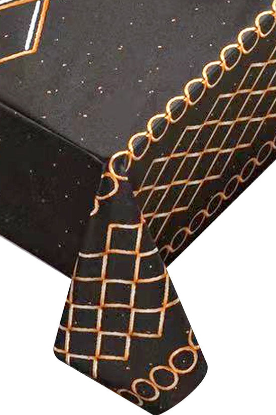 Durane Plastic Table Cover Roll Black Orange White Pattern Design 137 x 20m