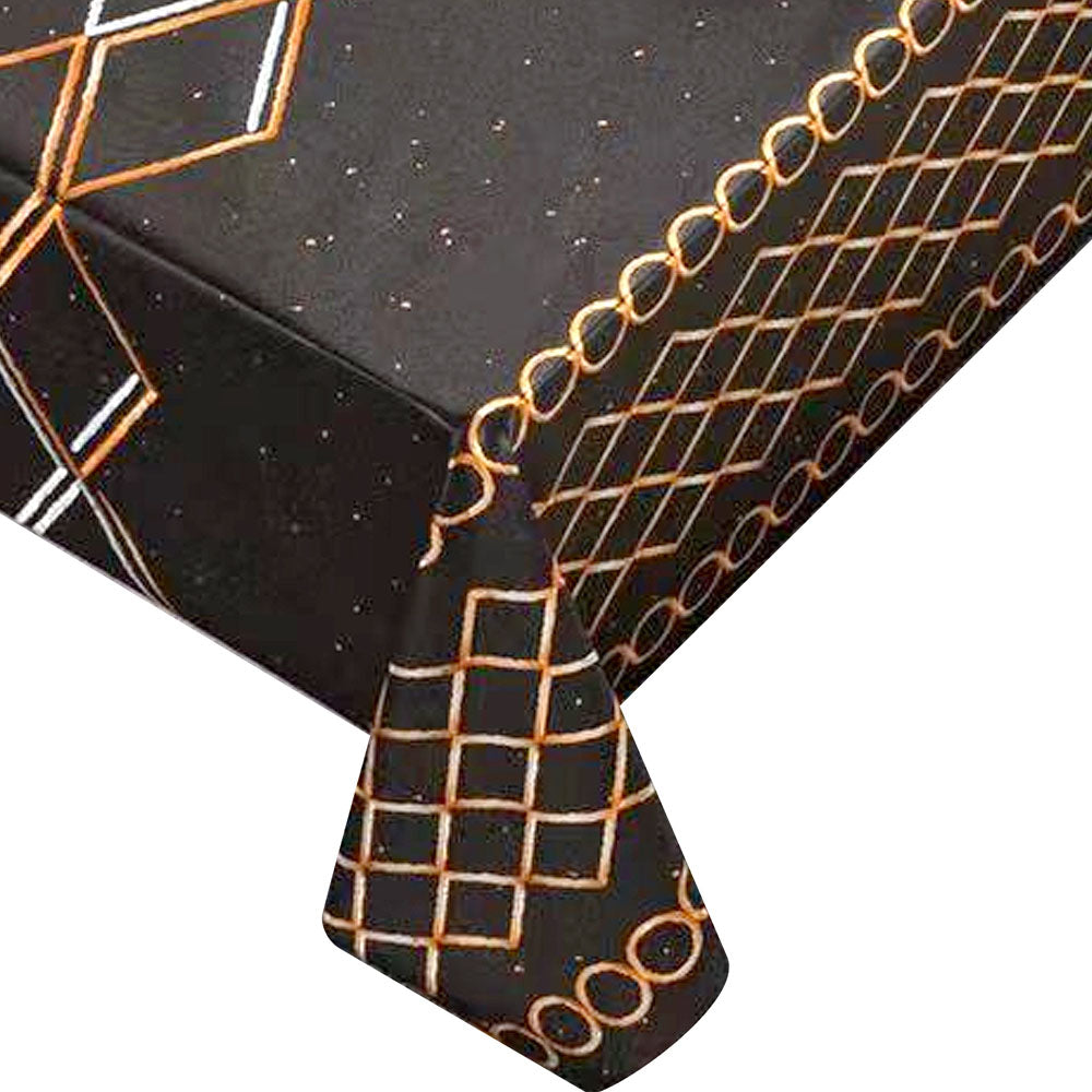 Durane Plastic Table Cover Roll Black Orange White Pattern Design 137 x 20m