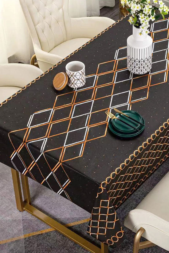 Durane Plastic Table Cover Roll Black Orange White Pattern Design 137 x 20m