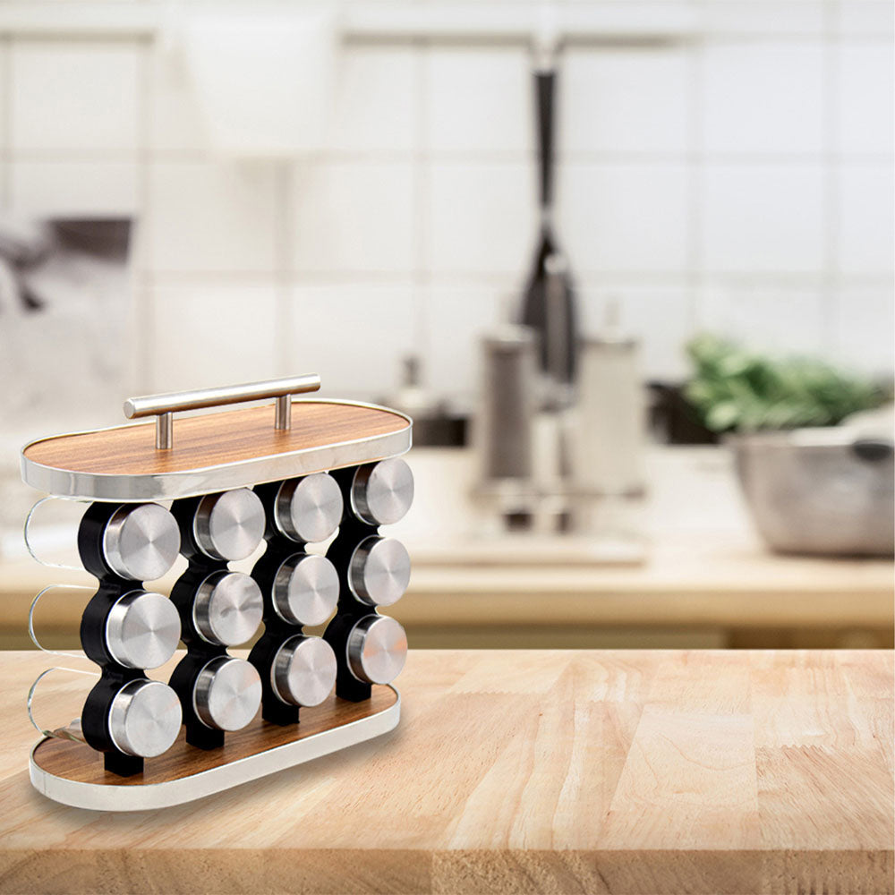 Durane Oval Spice Stand with 12 Jars Stylish Kitchen Organization