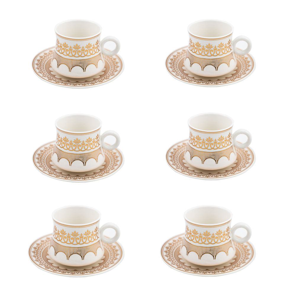 Durane Palmette Tea Set 12pc WhiteGold 175ml Elegant and Functional Tea Service