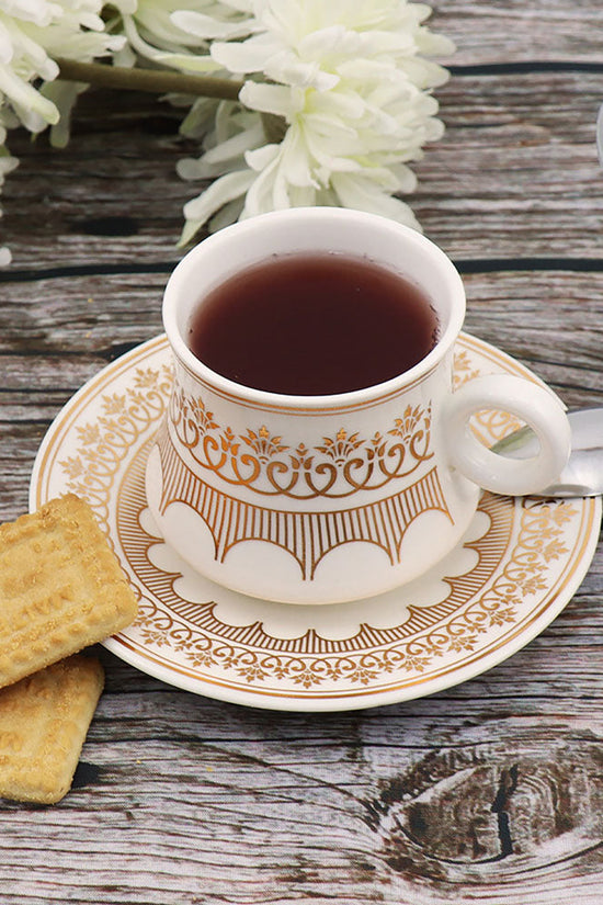 Durane Palmette Tea Set 12pc WhiteGold 175ml Elegant and Functional Tea Service