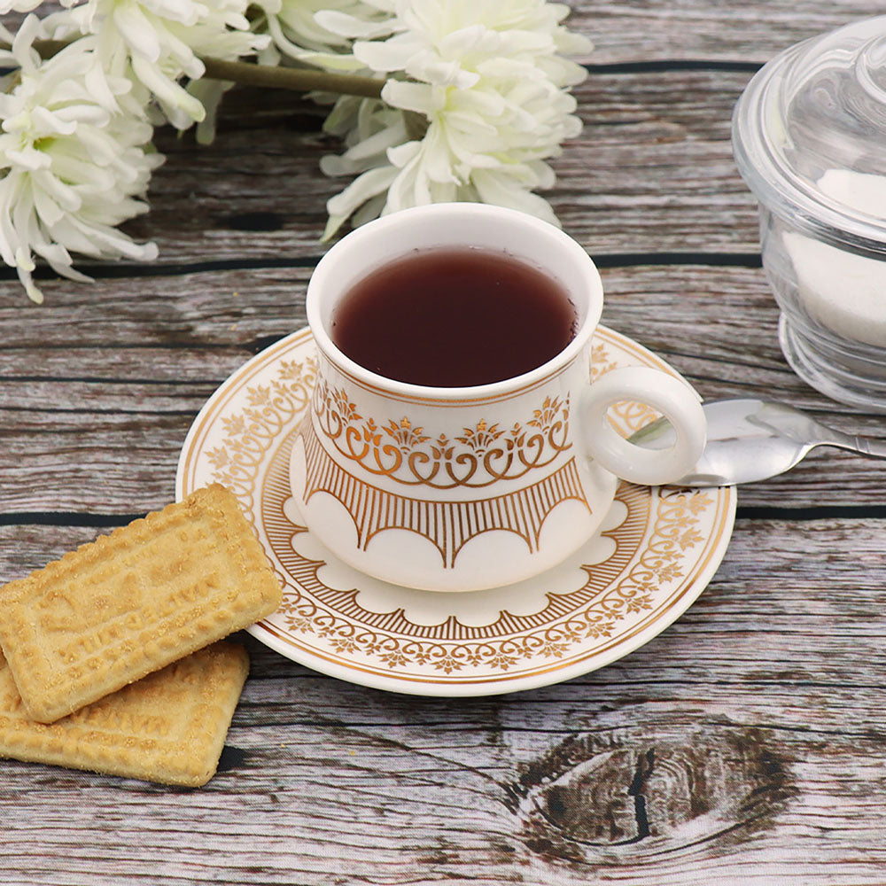 Durane Palmette Tea Set 12pc WhiteGold 175ml Elegant and Functional Tea Service