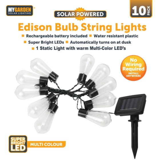 Vibrant Garden Edison Bulb String Lights 10Pack with Multicolour LEDs