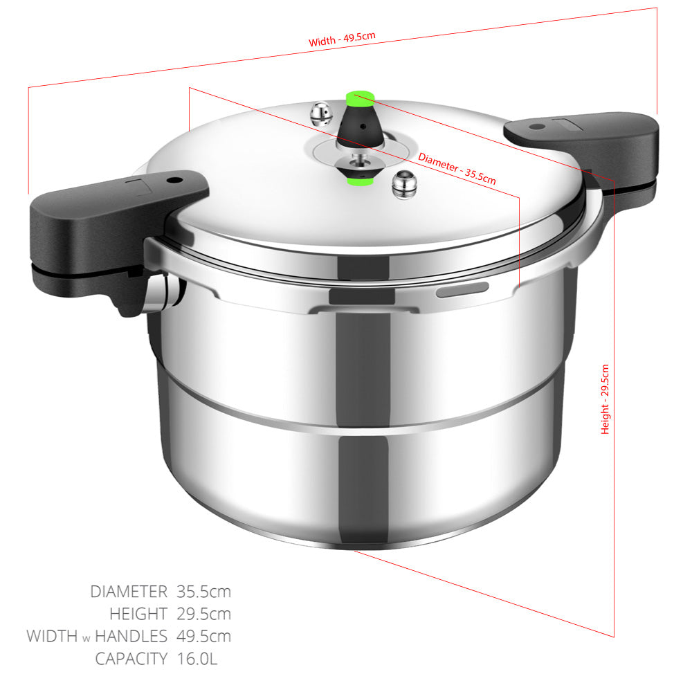 SQ Professional 16L Aluminium Pressure Cooker with Four Safety Valves