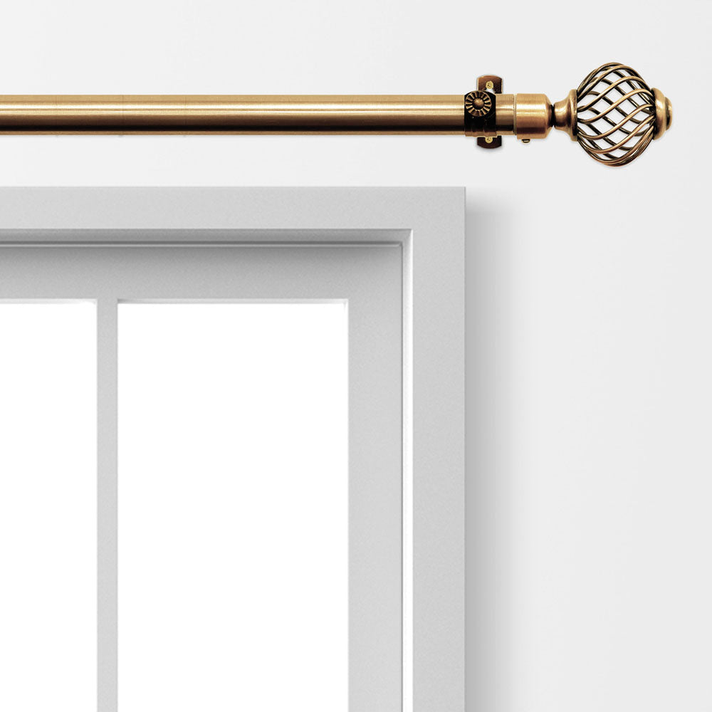 Brass Extendable Curtain Pole with Round Cage Finials 12m Length