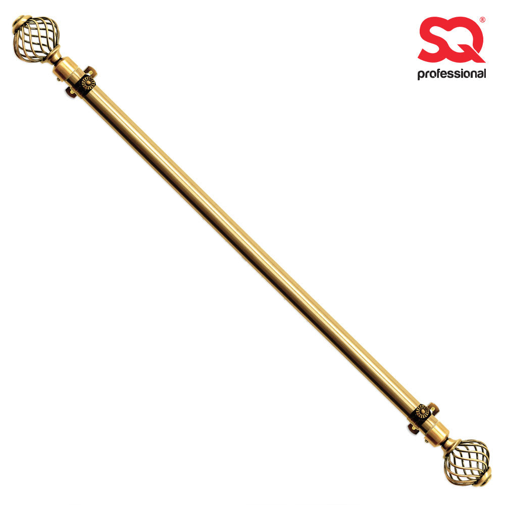 Gold Extendable Curtain Pole with Round Cage Finials 16 Rings 12m
