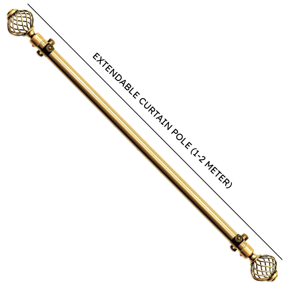 Gold Extendable Curtain Pole with Round Cage Finials 16 Rings 12m