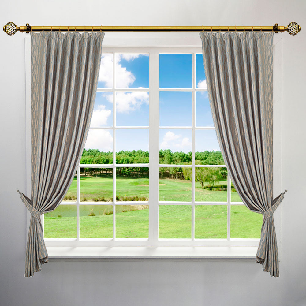 Gold Extendable Curtain Pole with Round Cage Finials 16 Rings 12m