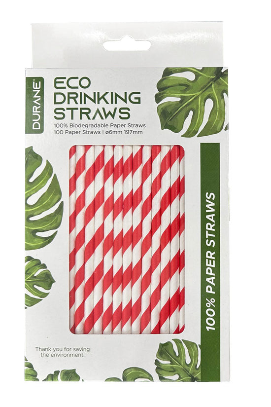 Durane Eco Paper Drinking Straws 6x197mm Pack of 100 White Red