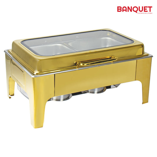 SQ Professional Banquet Chafing Dish Elegant Double Compartment Oblong Gold 2 x 45L