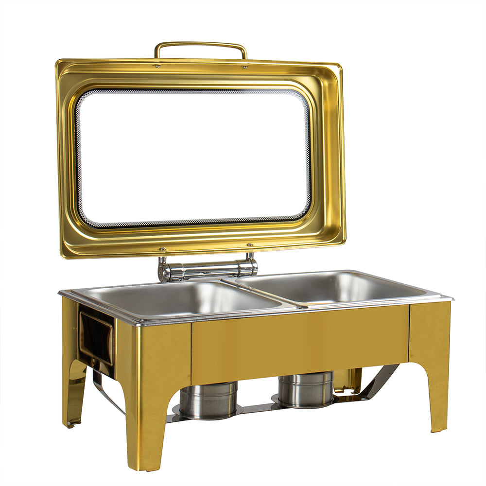 SQ Professional Banquet Chafing Dish Elegant Double Compartment Oblong Gold 2 x 45L