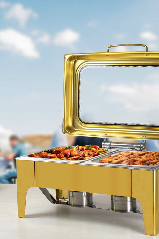 SQ Professional Banquet Chafing Dish Elegant Double Compartment Oblong Gold 2 x 45L