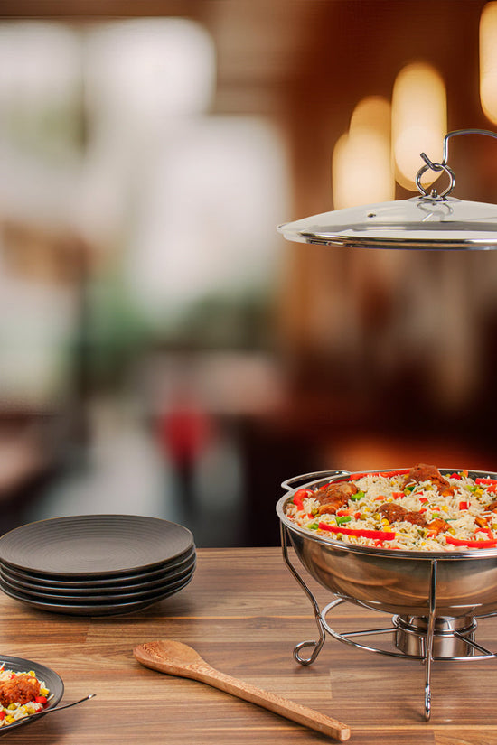 Elegant SQ Round Banquet Buffet Chafing Dish with Glass Lid 6L Capacity