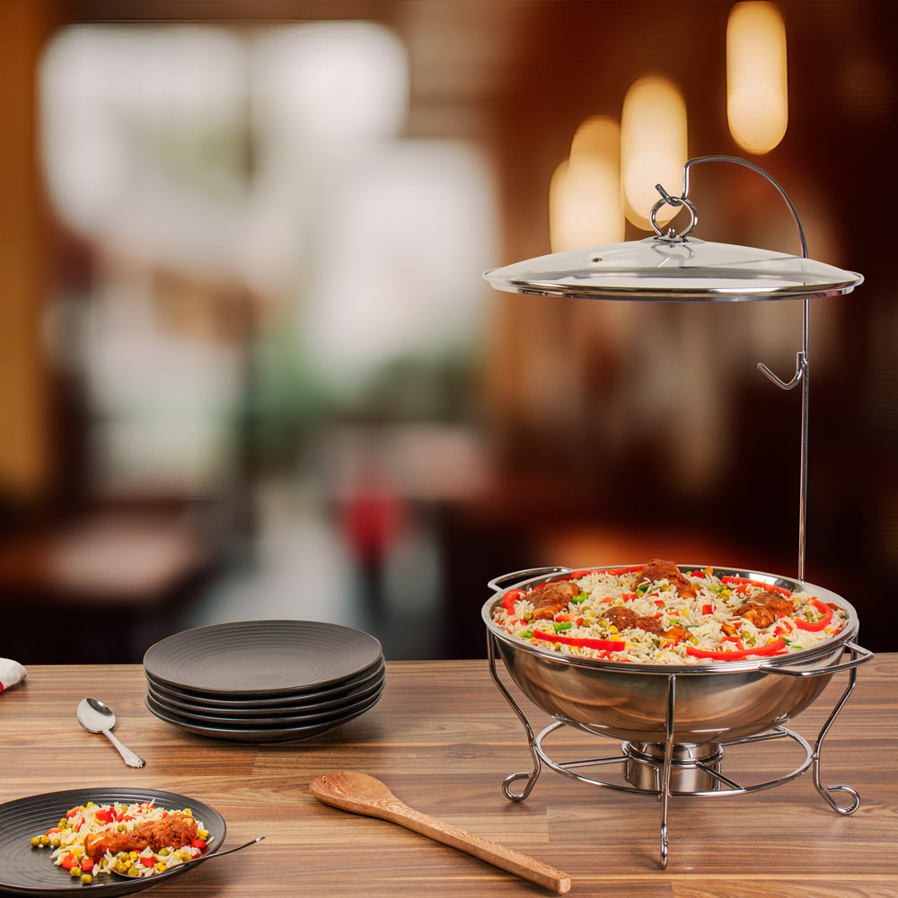 Elegant SQ Round Banquet Buffet Chafing Dish with Glass Lid 6L Capacity