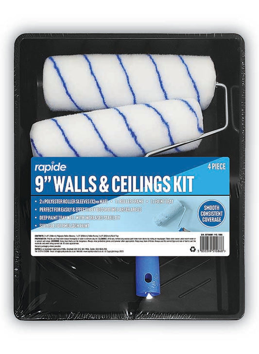 Rapide 9 Wall Ceilings Paint Tray and Roller Set Kit Complete Painting Solution