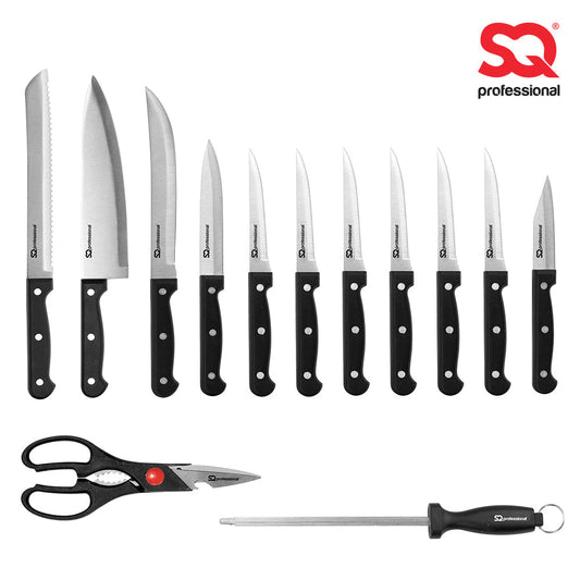 SQ Professional 14Piece Stainless Steel Knife Set with Block Scissors