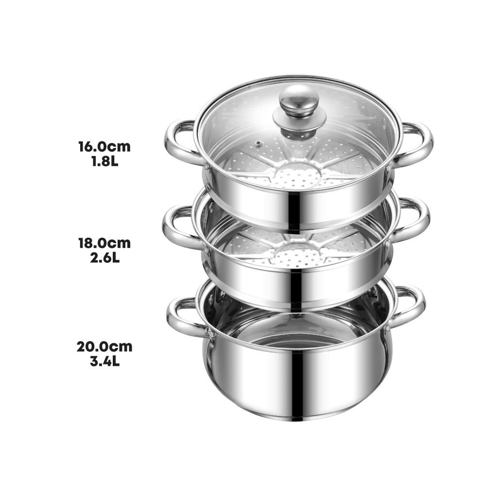 SQ Professional Lustro 3 Tier Stainless Steel Steamer 20cm 3L