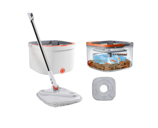 M8W Square Spinning Mop Bucket Set with Extra Mop Head Refill