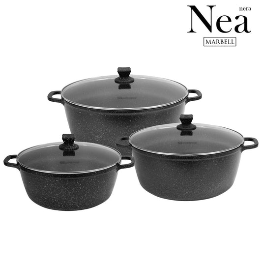 Nea Marbell Diecast Stockpot Set Set of 3 Nera 36cm 40cm 44cm