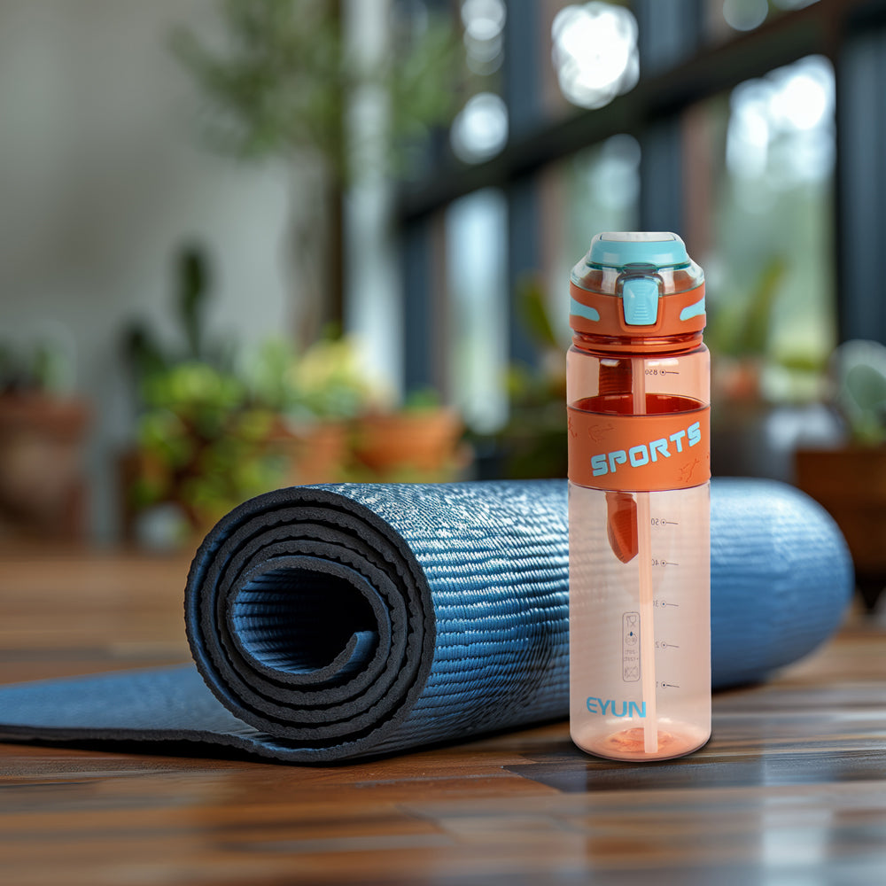 Durane Eyun Transparent Plastic Sports Gym Water Bottle 1L with Straw