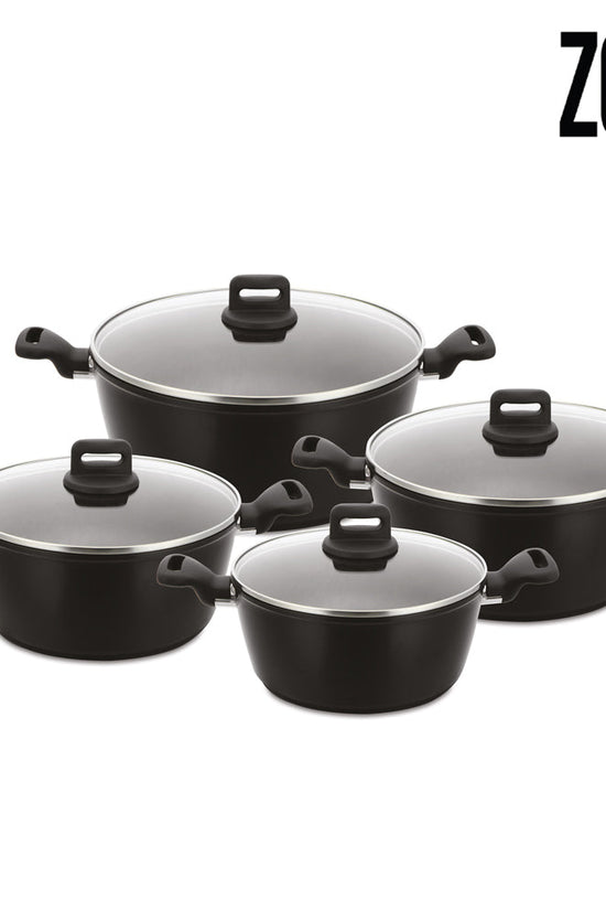 SQ Professional Zoya Forged Stockpot Set of 4 Black Premium Quality Cookware Collection