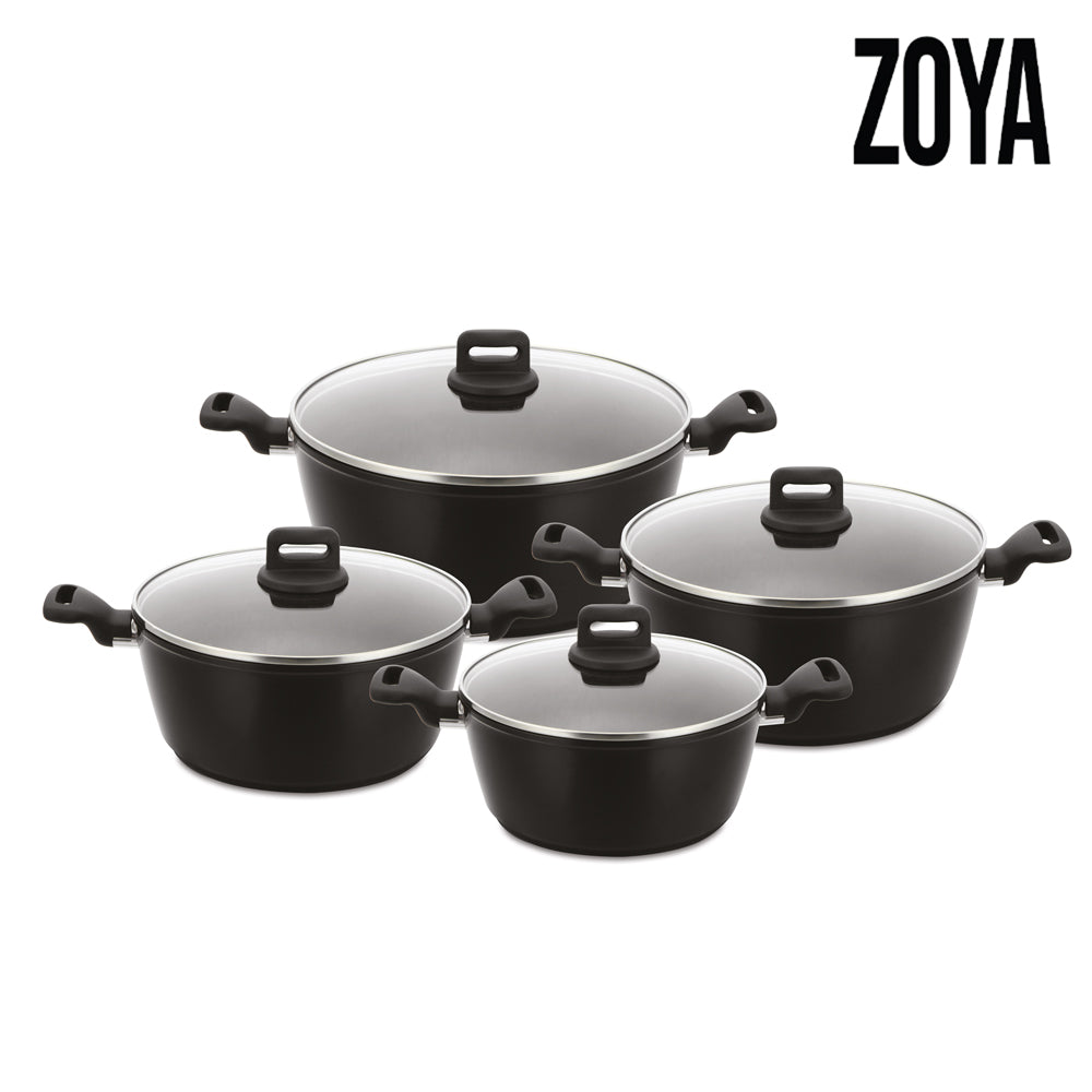 SQ Professional Zoya Forged Stockpot Set of 4 Black Premium Quality Cookware Collection