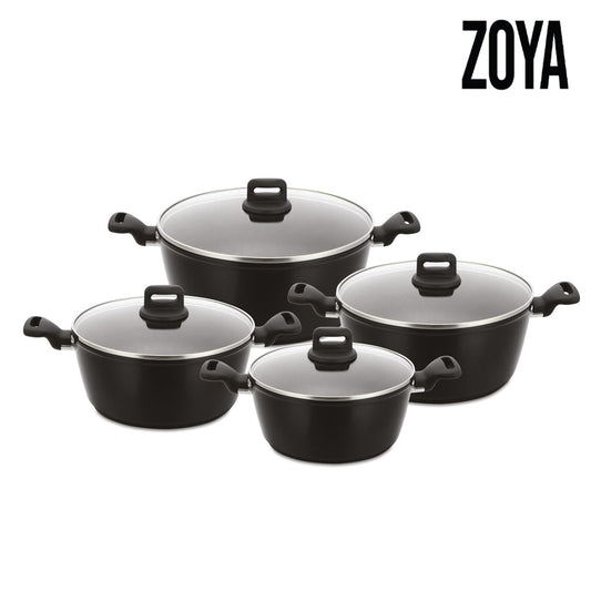 SQ Professional Zoya Forged Stockpot Set of 4 Black Premium Quality Cookware Collection