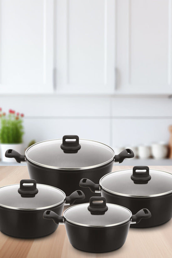SQ Professional Zoya Forged Stockpot Set of 4 Black Premium Quality Cookware Collection