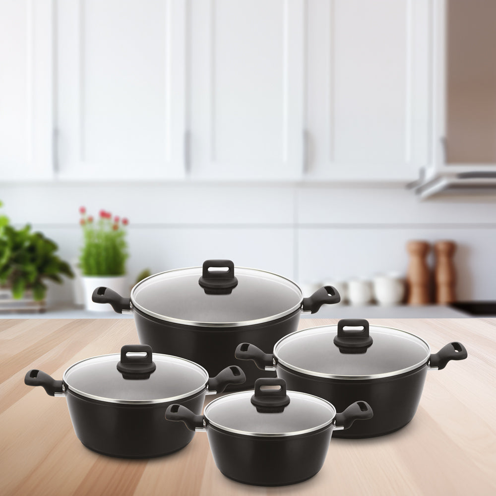SQ Professional Zoya Forged Stockpot Set of 4 Black Premium Quality Cookware Collection