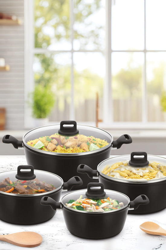 SQ Professional Zoya Forged Stockpot Set of 4 Black Premium Quality Cookware Collection