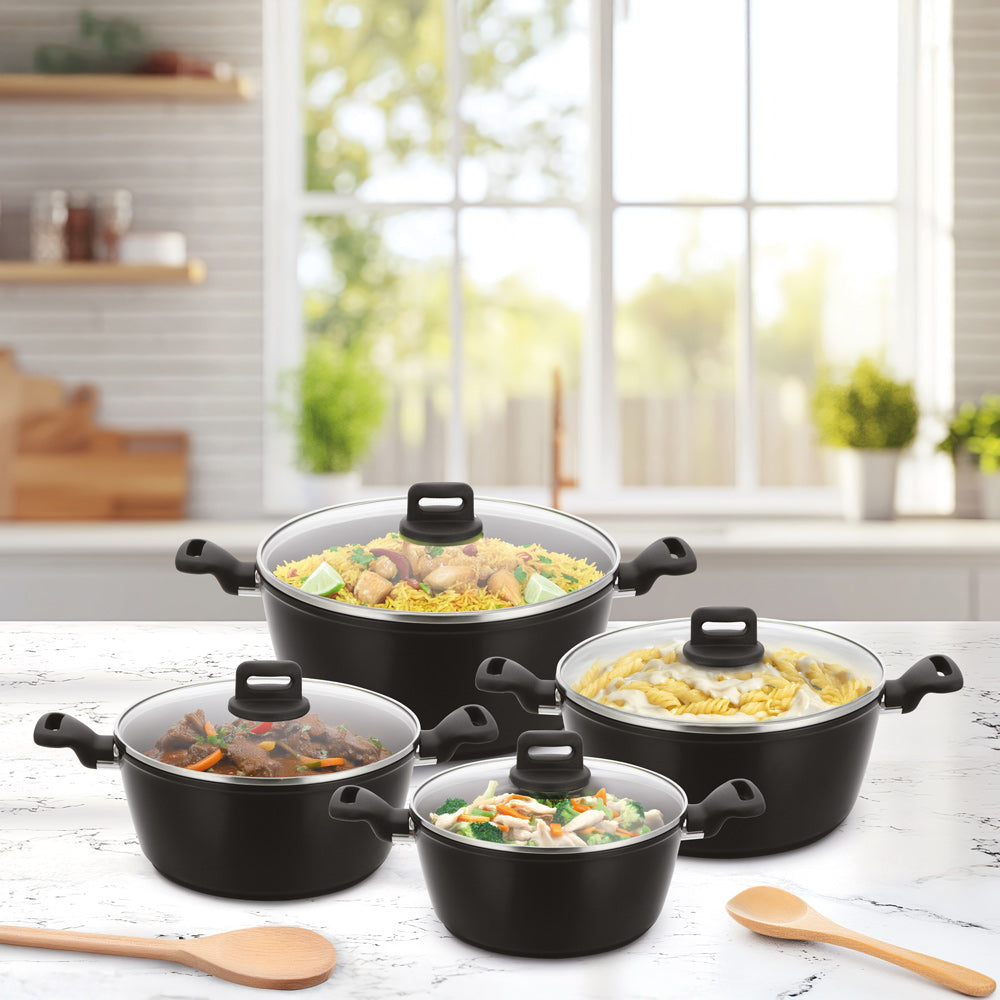 SQ Professional Zoya Forged Stockpot Set of 4 Black Premium Quality Cookware Collection