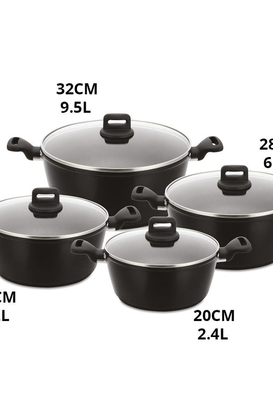 SQ Professional Zoya Forged Stockpot Set of 4 Black Premium Quality Cookware Collection