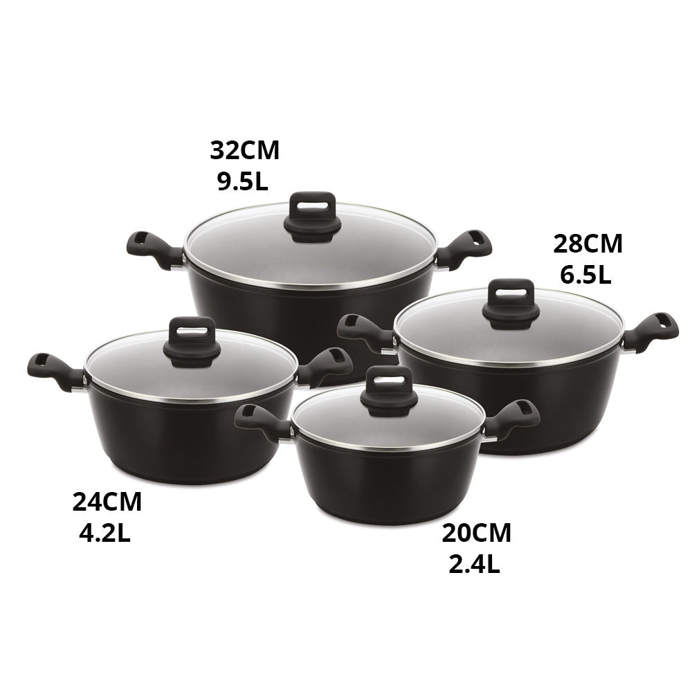 SQ Professional Zoya Forged Stockpot Set of 4 Black Premium Quality Cookware Collection
